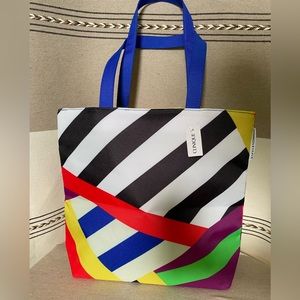 NWT Donaldx Clinique back & white wide stripe tote bag royal straps Volos added
